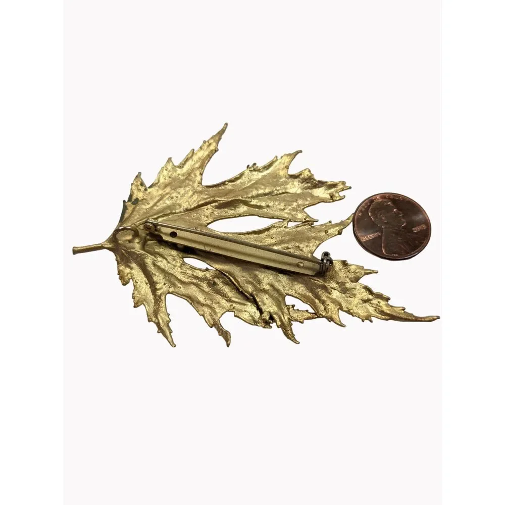 Real Maple Leaf Brooch Pendant Pin Metal Dipped Electroform Vintage 1970s Fairy